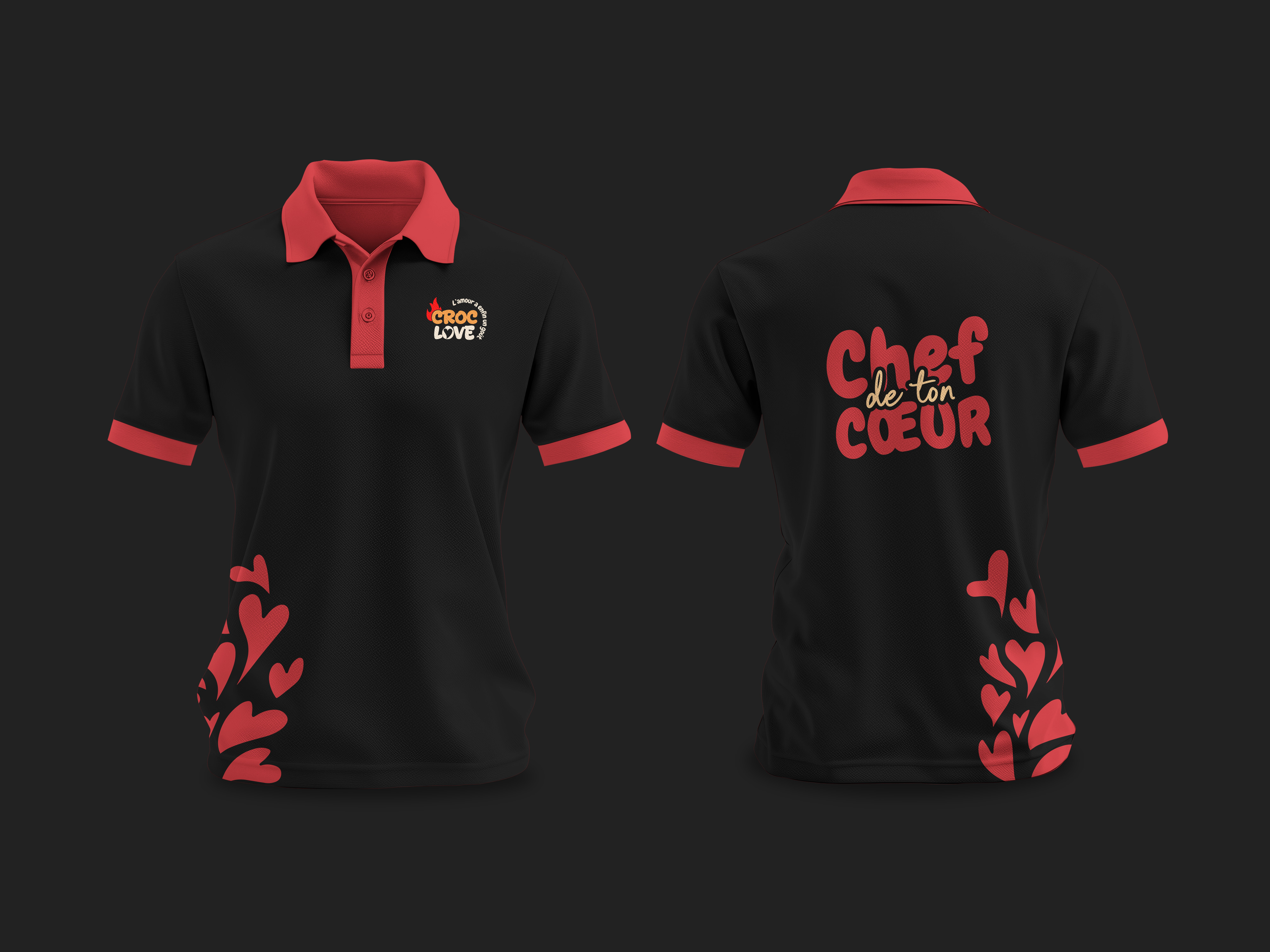 Polo Croc Love version staff sur fond sombre.