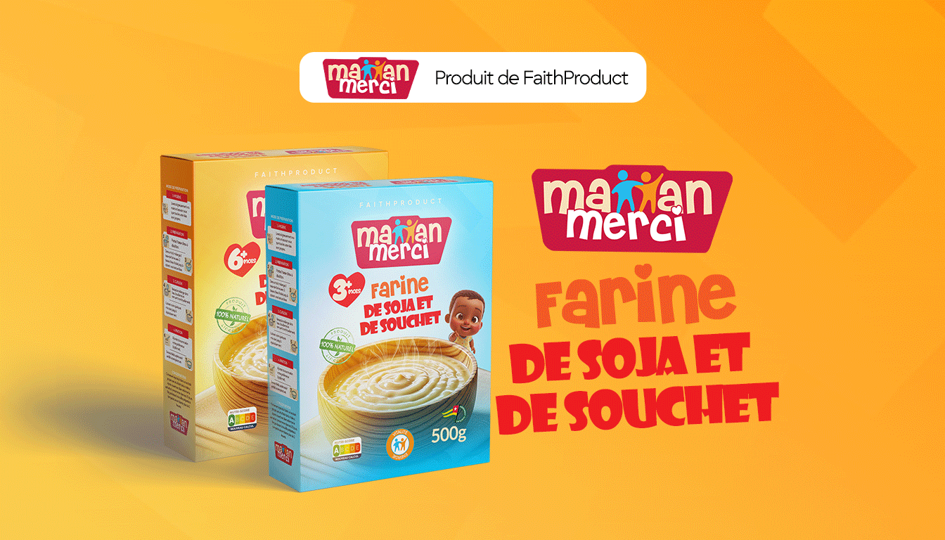 Packaging Maman Merci sur fond jaune.